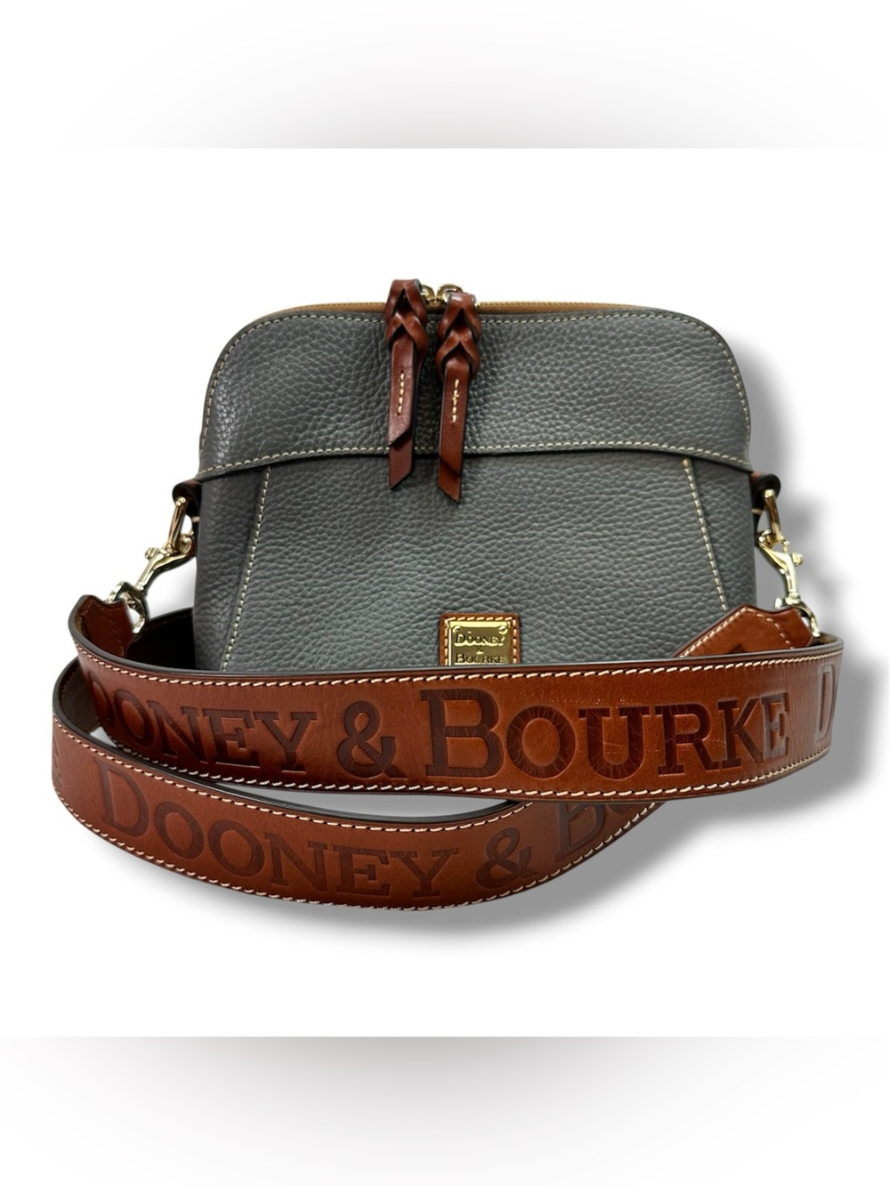 Dooney & Bourke Gray Pebbled Leather Cameron Crossbody with GUITAR Strap